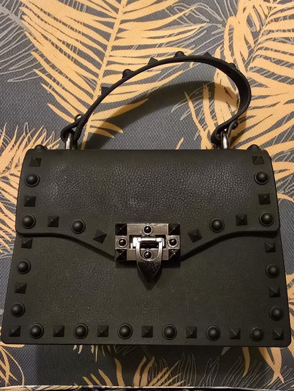 Black Studded Top-Handle Women's Bag